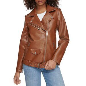 NWT Levi's Women's Oversized Faux Leather Belted Motorcycle Jacket Equestrian Br